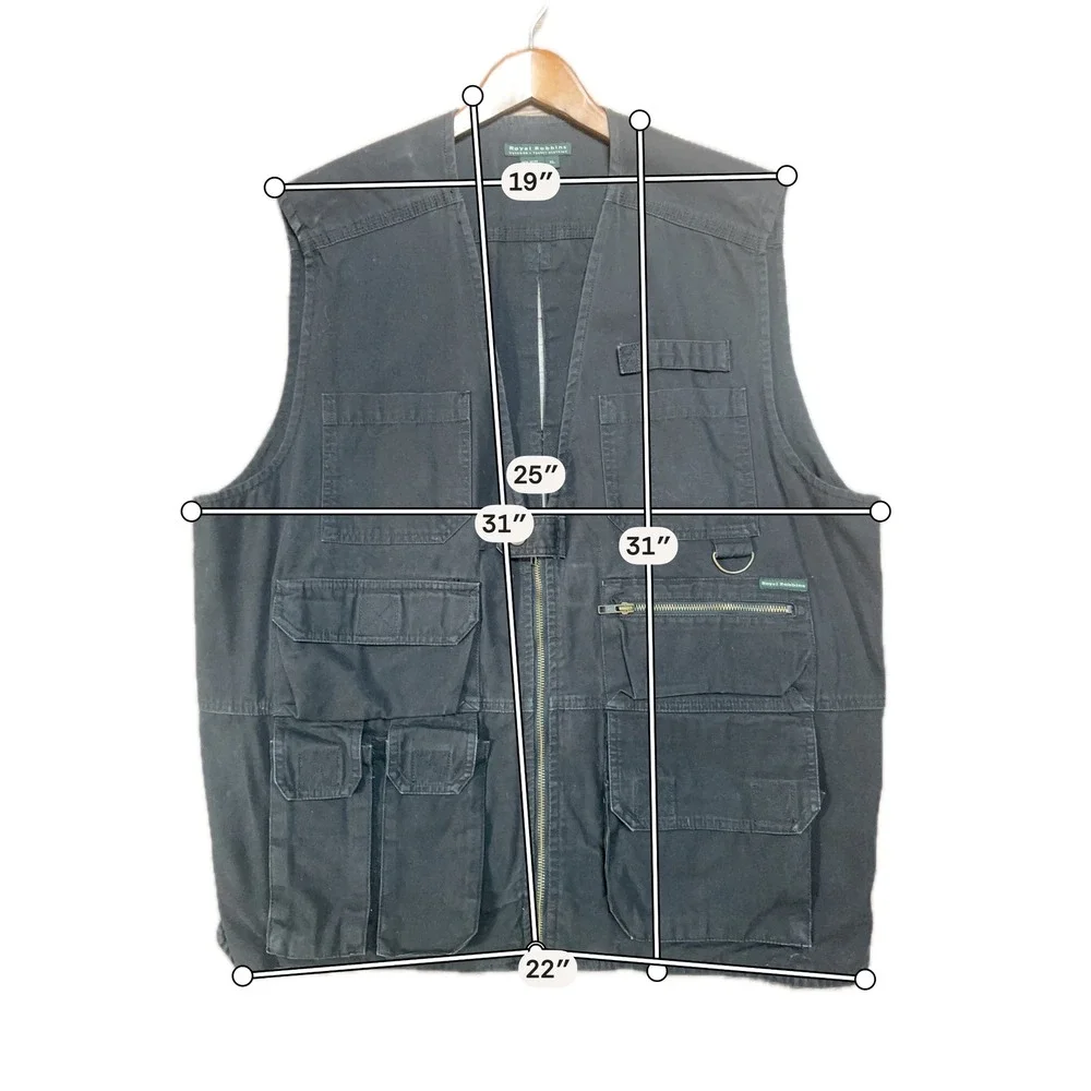 Royal Robbins Mens XL Black Cotton Multi Pocket Utility Tactical Travel Vest